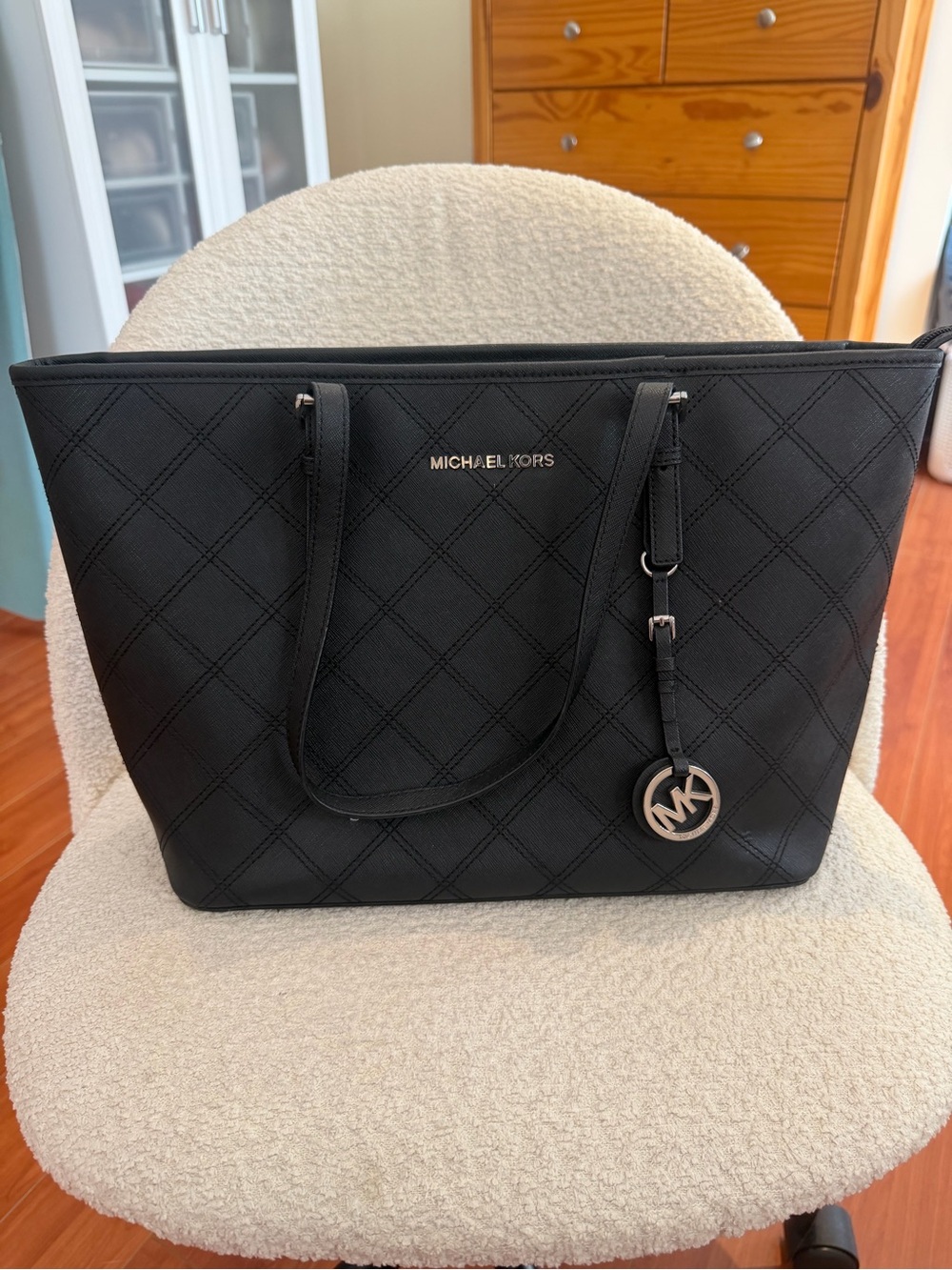 Michael Kors Black Quilted Tote with MK Charm